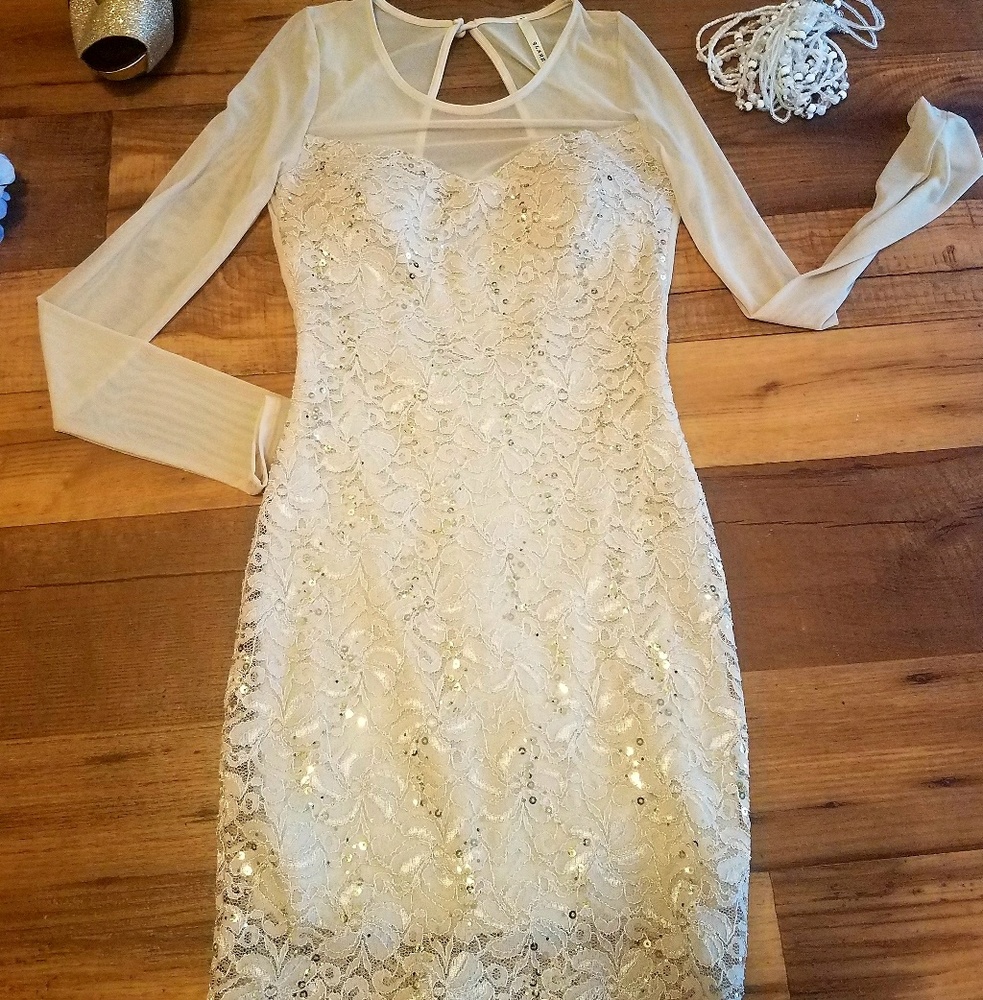 Cream sheer sequin dress
